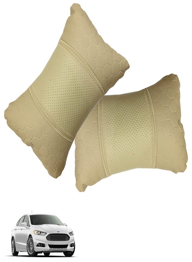 PulGos Car Pillow Faux Leather Material Football Design(2 Pieces) in Beige for Fusion_PR1013 - Image 1